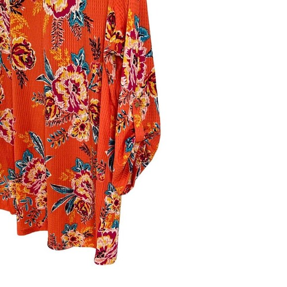 Emily Daniels Orange Floral Print 3/4 Sleeves Top Women's Medium - Picture 5 of 10
